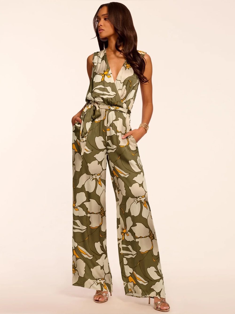 NWT Ramy Brook Hollie V-Neck Wide Leg Jumpsuit Size S